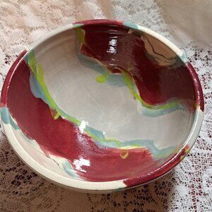 Stoneware Ceramic? Fruit, Nut, Candy, Berry Bowl Marble Colored Red Green White